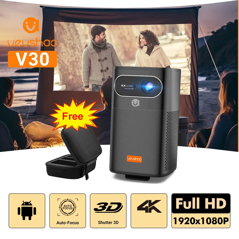 ANTNX VEVSHAO V30 1080P Portable LED DLP Projector with Built-in Battery Smart Wifi Android System 3D Ready for Home and Outdoor Use ANTNX.COM