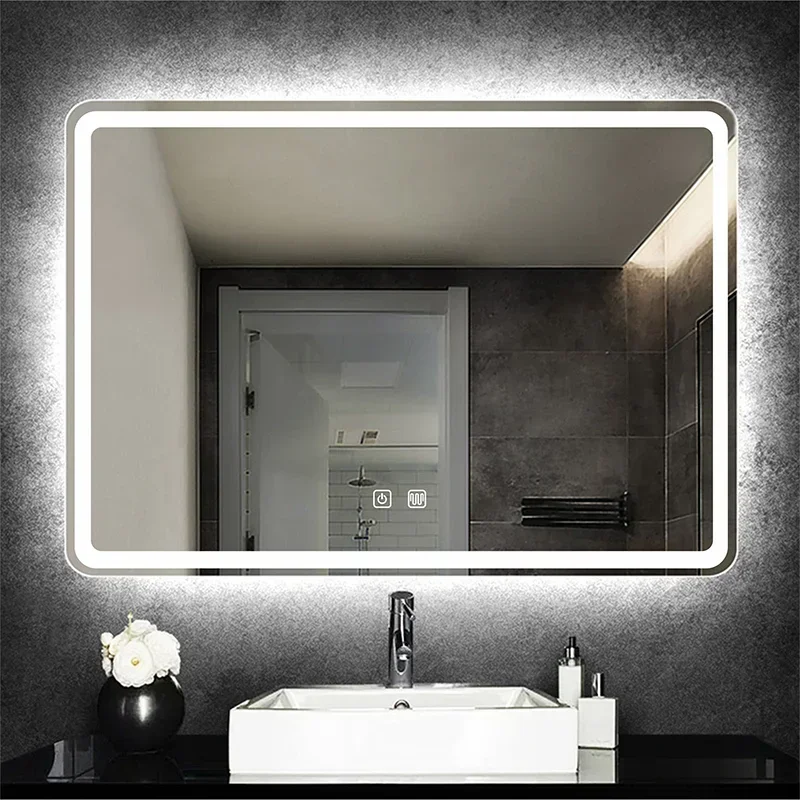 MMOOKA Rectangle Bathroom Smart Mirror WIth Three Color LED Light Anti-fog Makeup Mirror Backlight Touch Switch Dimming Vanity Mirrors