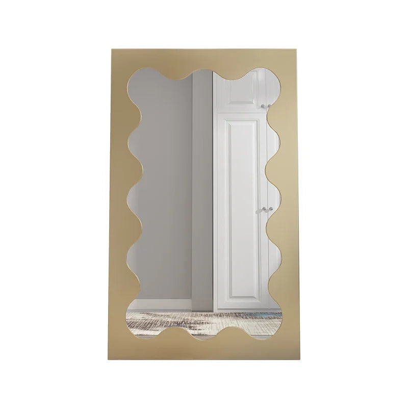 MMOOKA Cute Wave Mirror Irregular Aesthetic Design Living Room Full Large Body Mirrors With Light Dressing Espejos Bedroom Decoration