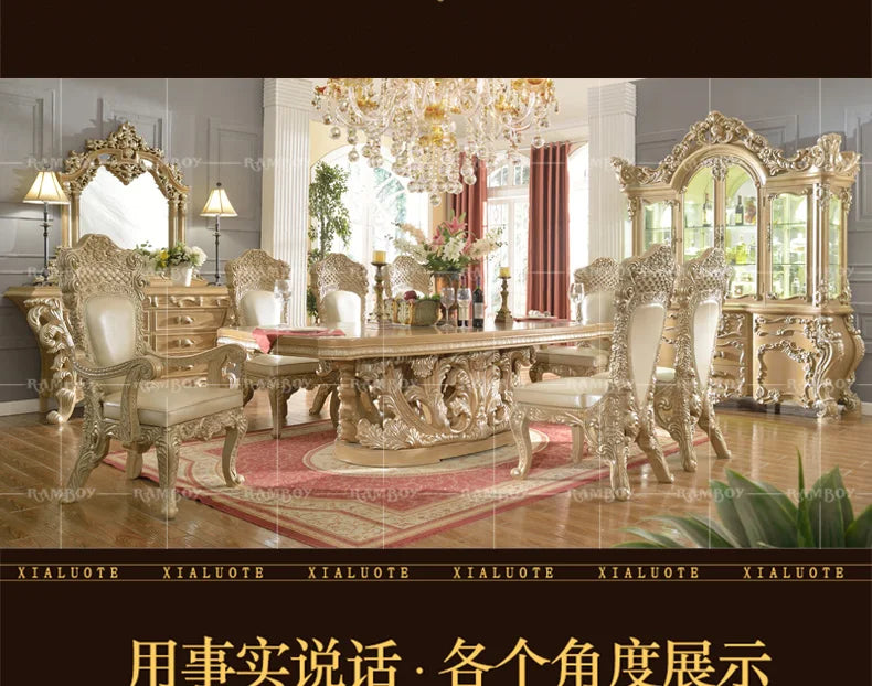 European-style dining chairs, home solid wood carved negotiating chairs, French court luxury leather backrest chairs