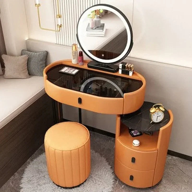 MMOOKA Modern Bedroom Vanity Desk Vanity Table Glass Table Bedroom Dresser Storage Cabinet Dressers