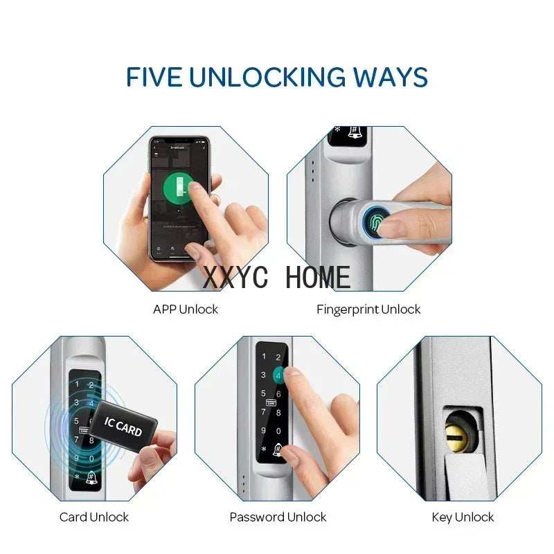 MMOOKA Ttlock App Bluetooth Waterproof Fingerprint Electronic Digital Smart Door Lock RFID Code Keyless Lock for Aluminum/sliding Door