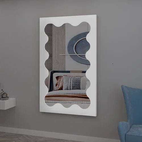 MMOOKA Cute Wave Mirror Irregular Aesthetic Design Living Room Full Large Body Mirrors With Light Dressing Espejos Bedroom Decoration
