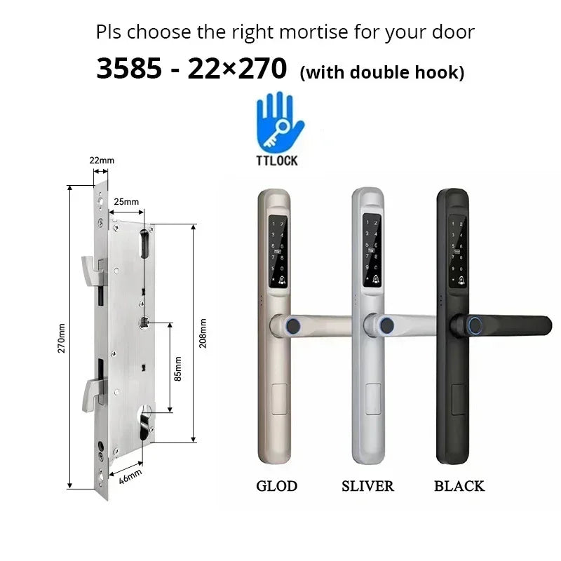 MMOOKA Ttlock App Bluetooth Waterproof Fingerprint Electronic Digital Smart Door Lock RFID Code Keyless Lock for Aluminum/sliding Door