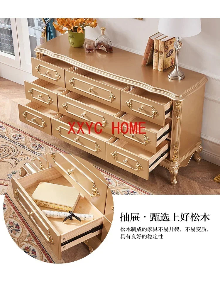 MMOOKA European-Style Golden Bedroom Nine-Drawer Cabinet Storage Cabinet Luxury Light Luxury European Cloakroom Chest of Drawer