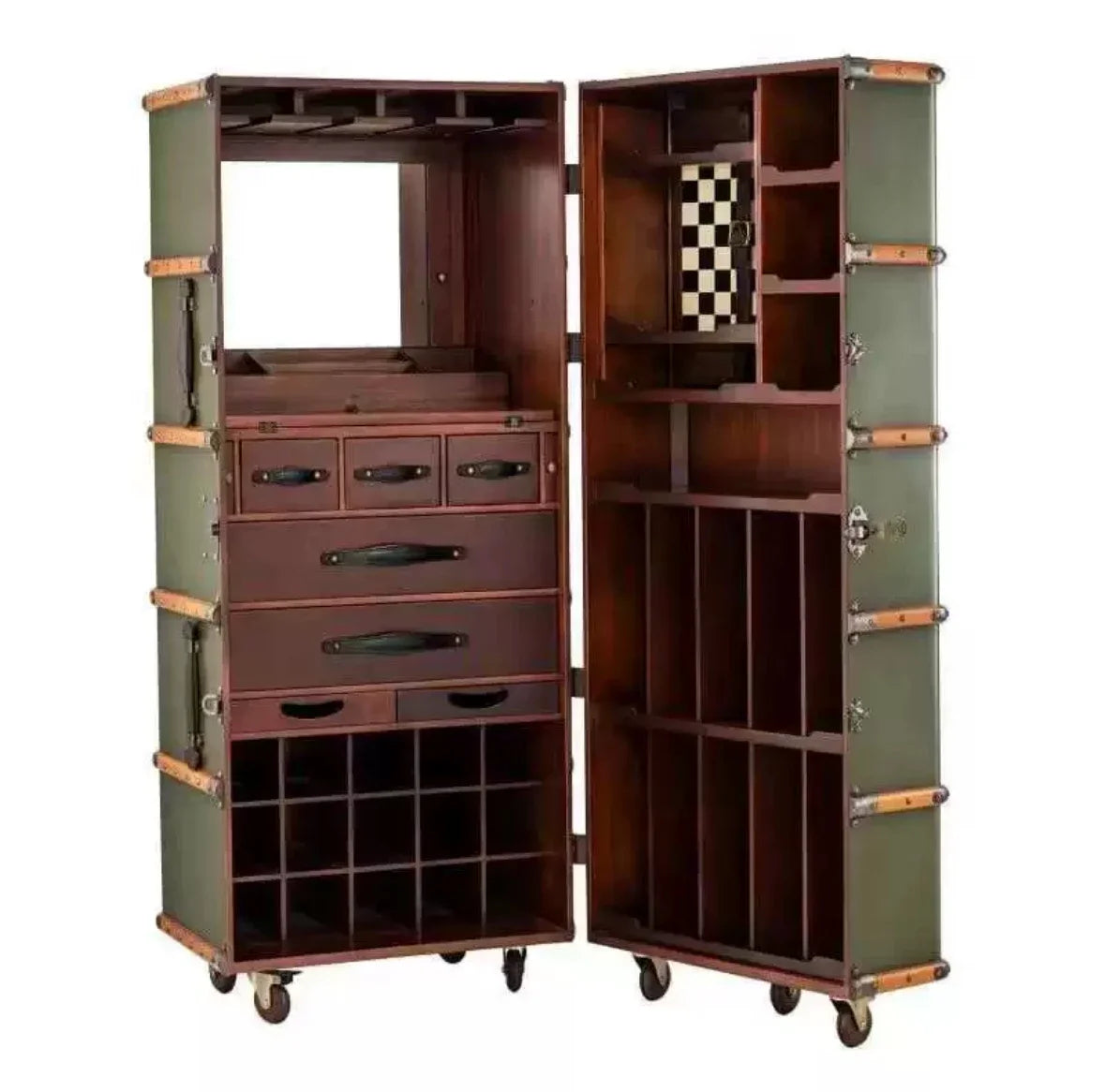 MMOOKA Retro style solid wood removable wine cabinet villa living room red wine display cabinet