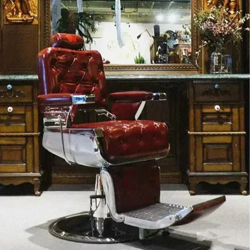 MMOOKA High-end Retro Men's Oil Head Barber Chair Can Be Put Down and Shaving Special Cutting Lifting Hair Equipment Furniture
