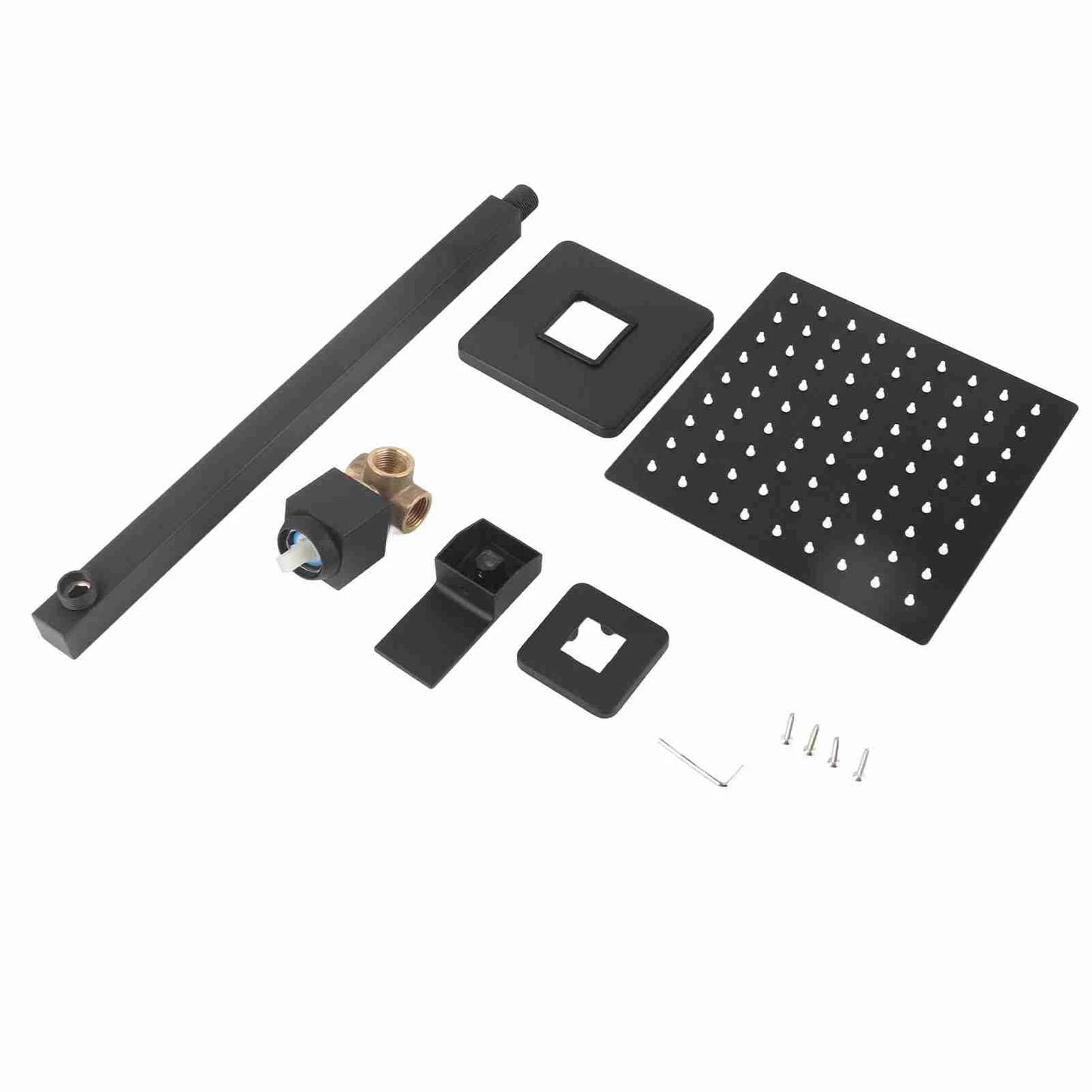 20x20cm Square Rain Shower Kit Single Handle in Wall Waterfall Shower Head Kit Black Bathroom Home Accessories