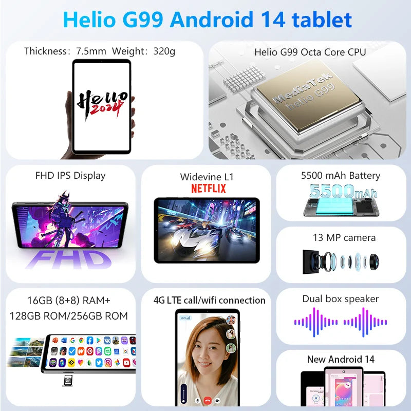 MMOOKA HEADWOLF FPad5/Pro Android 14 tablet 8.4 inch Max 16GB Ram 128GB/256GB ROM UFS2.1 Octa-core G99 Tablet PC Support WideVine L1