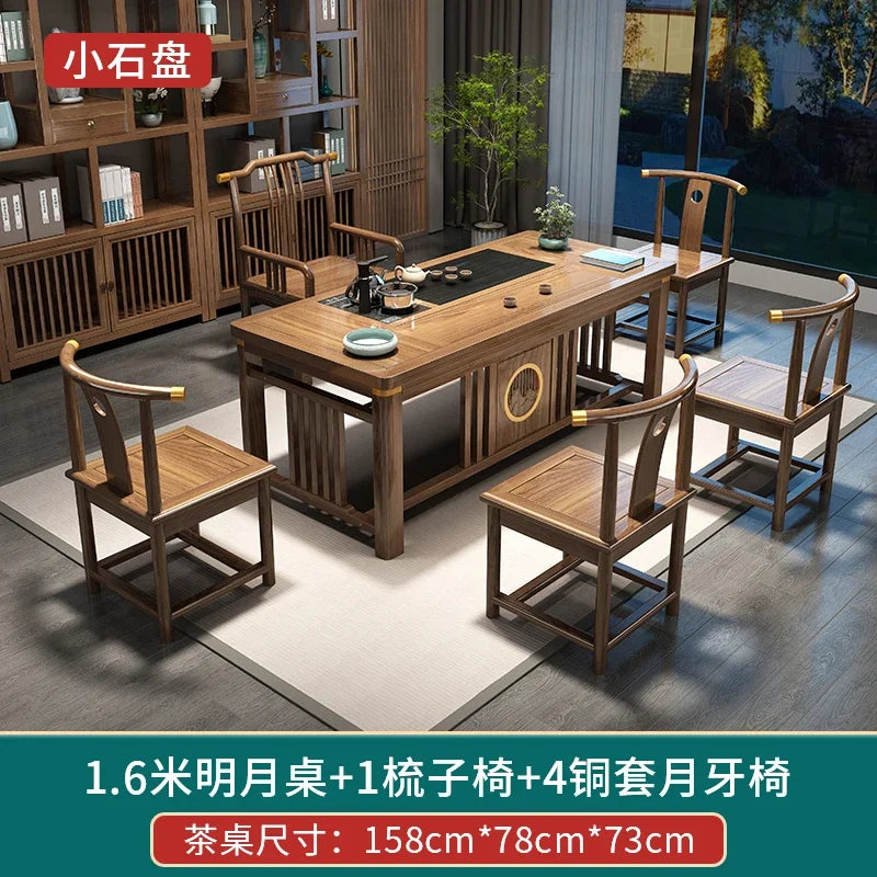 MMOOKA Solid Wood Table-Chair Set New Chinese Household One Table Five Chairs Kung Fu Tea Brewing Sets