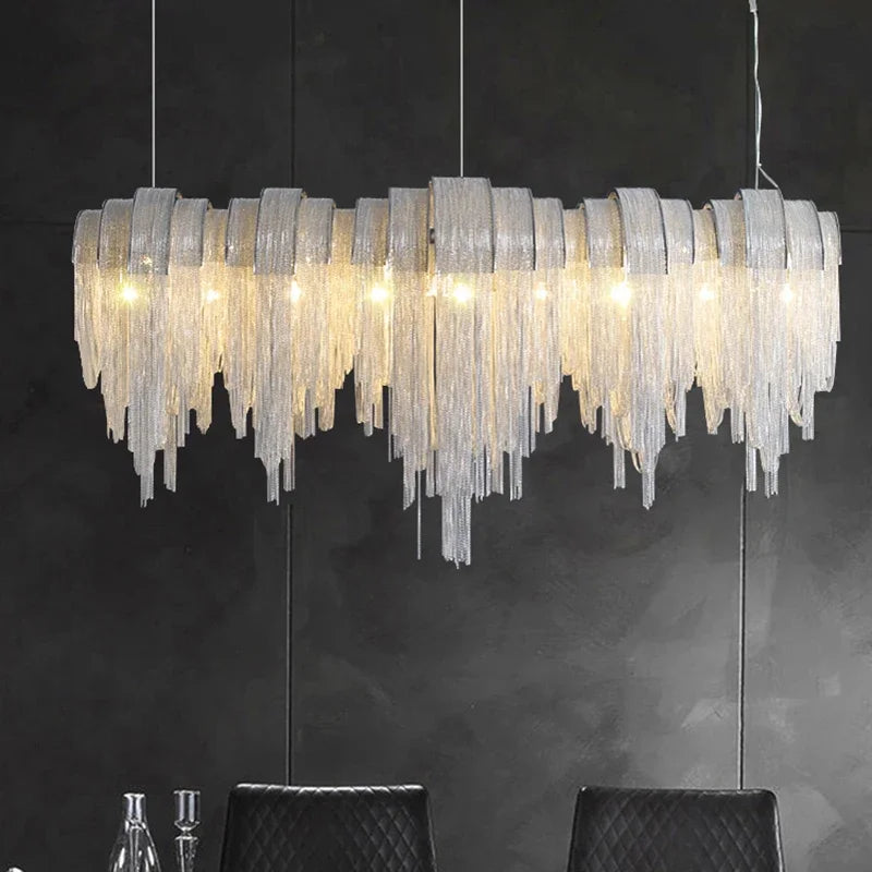 Modern Lustre Chrome Tassel Led Chandelier Lighting Living Dining Room Decor Led Chandeliers Lamp Loft Hanging Lights Luminaire