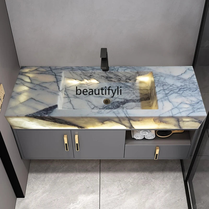 ANTNX Customizable light luxury natural marble basin integrated wash basin bathroom simple wall-mounted transparent wash basin ANTNX.COM