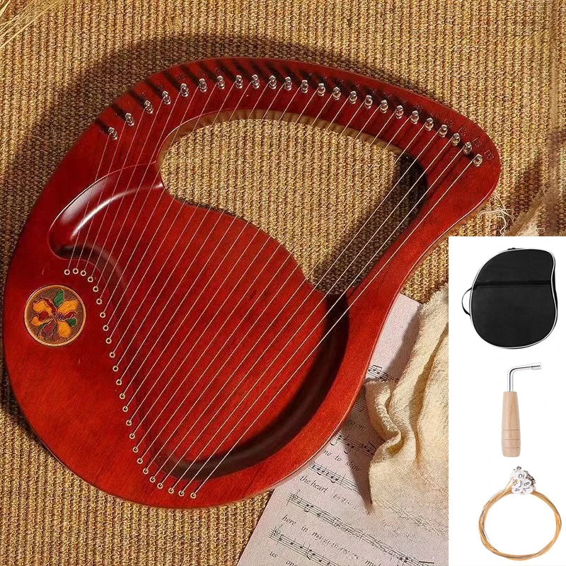 Portable Lyre Harp Professional Adult Beginners Harps Sound Therapy Mahogany Harp Traditional Small Stringed Musical Instruments