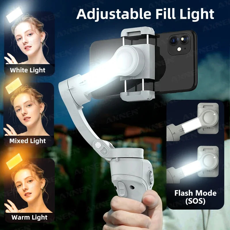 MMOOKA AXNEN Smart 3-Axis Handheld Gimbal Stabilizer for Smartphone with Fill Light for iPhone Android Face Tracking Tiktok Vlog Kit