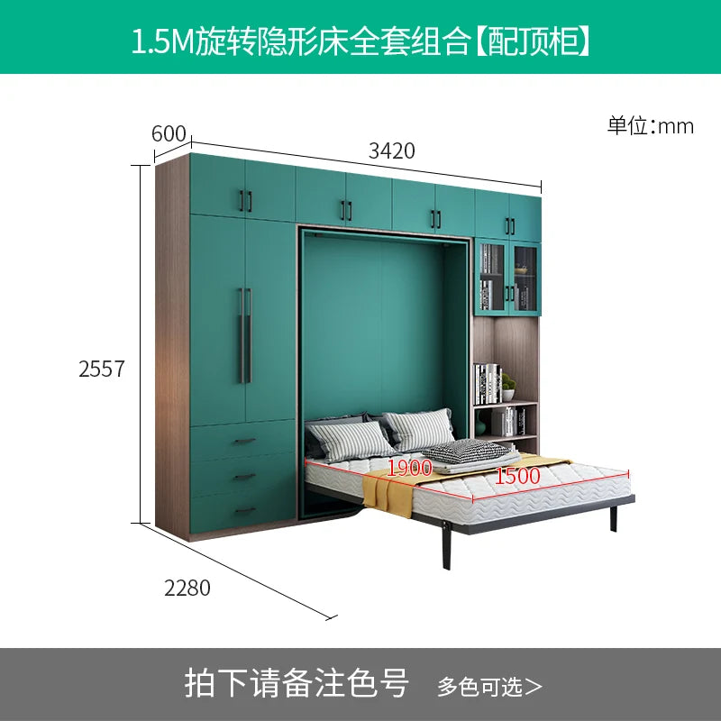 ANTNX Wooden Rotating Invisible Folding Bed Combination Multi Functional Wardrobe Cabinets Desk Bookcase Murphy Bed bookshelf storage ANTNX.COM