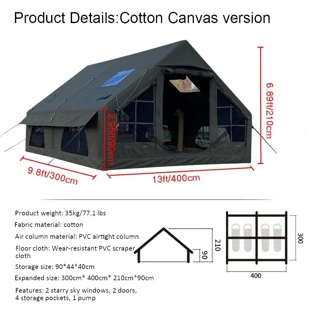 ANTNX 129 SqFT Inflatable Tent ,8-10 Person Blow Up Tent with Stove Jack Hole,4 Season Waterproof Camping Tent Large Pop-Up Tents ANTNX.COM