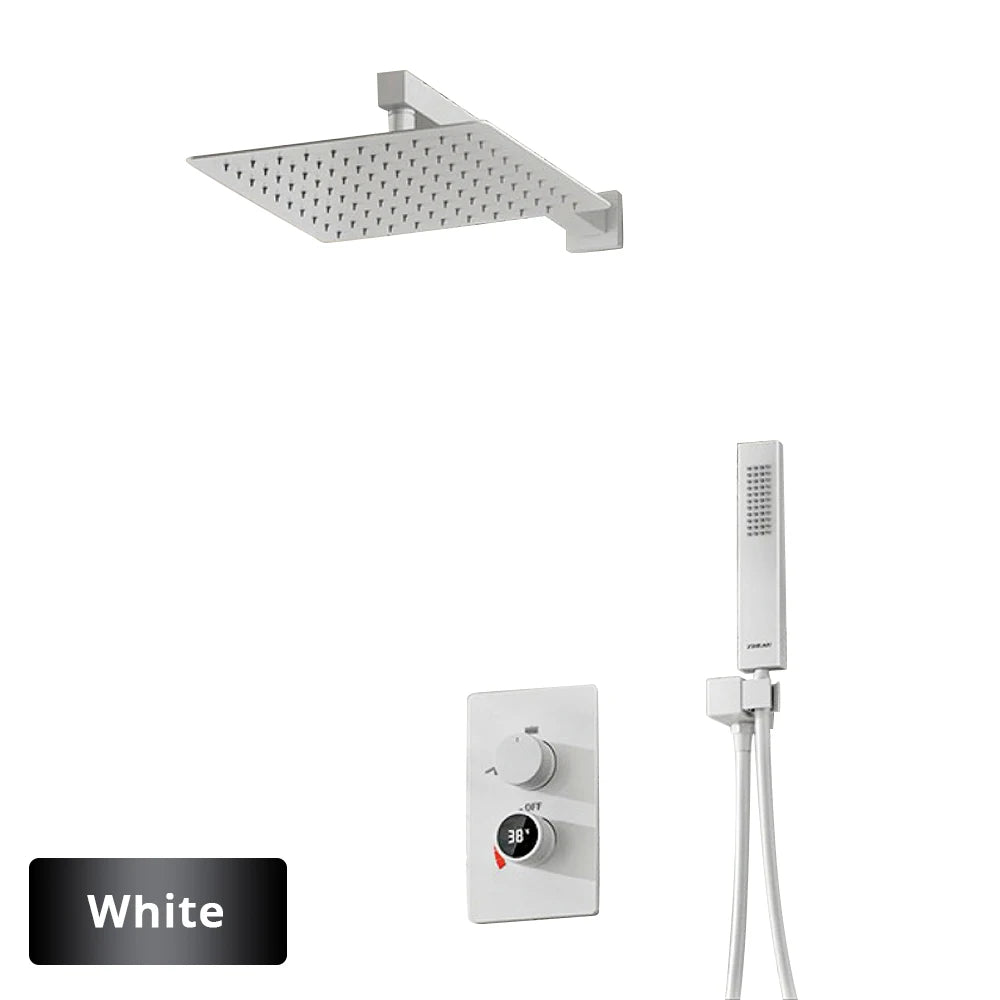 ANTNX Thermostatic Digital Display Shower Faucet 38 Degrees Adjustable Knob Hot and Cold Bathroom Tap 10 Inches Head Shower System Set ANTNX.COM