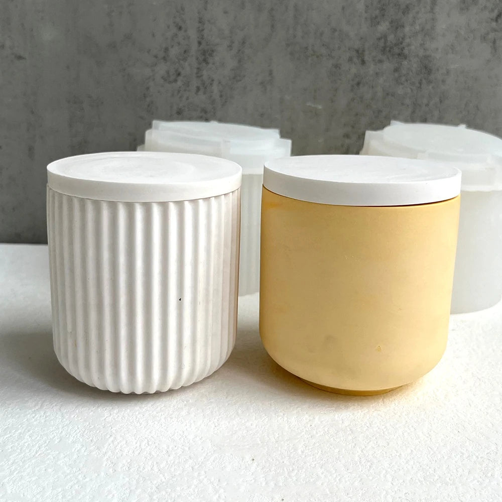 MMOOKA MMOOKA DIY Round Striped Jar with Lid Silicone Mold Concrete Plaster Pottery Candle Jar Storage Cup Jar Mold Home Decoration CraftsMMOOKA.COM
