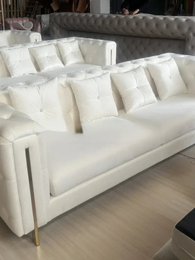 MMOOKA Light Luxury Fabric Sofa Set Furniture Velvet 1- 3 Seat Honeycomb Stainless Steel Living Room Sofas For Home Hotel Minimalist