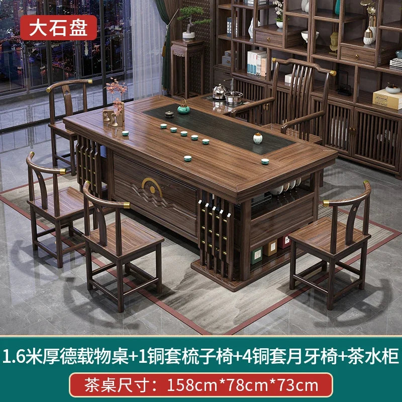 MMOOKA Solid Wood Table-Chair Set New Chinese Household One Table Five Chairs Kung Fu Tea Brewing Sets