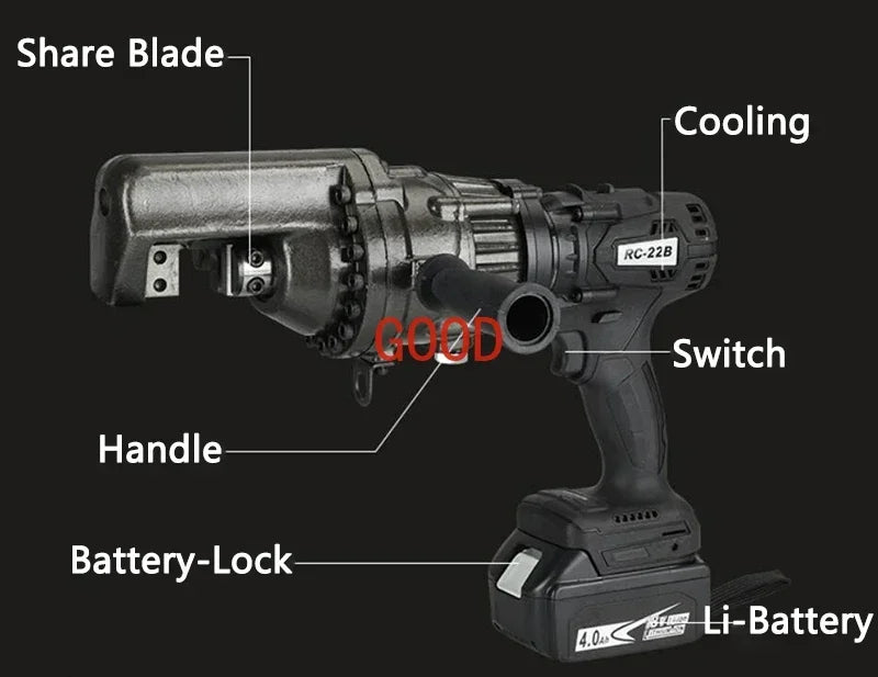 MMOOKA Handheld Electric Hydraulic Steel bar Shear RC-22B Charging Portable Steel bar Cutting machine Rebar Cutting Pliers Tools 4-22mm
