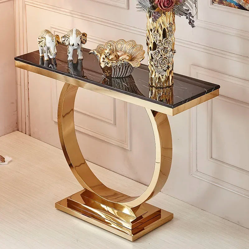 MMOOKA Modern Simple and Light Luxury Stainless Steel Gold Entry Door Entrance Cabinet Curio Cabinet