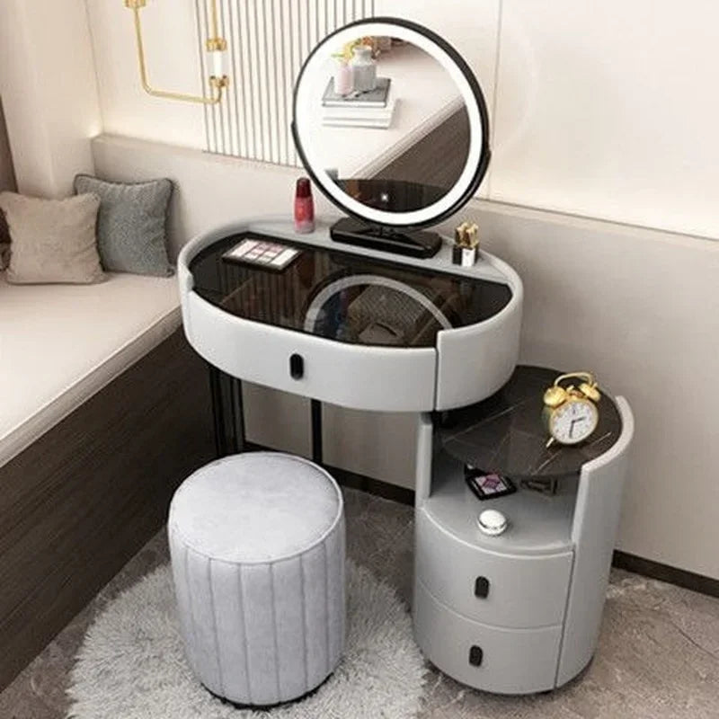 MMOOKA Modern Bedroom Vanity Desk Vanity Table Glass Table Bedroom Dresser Storage Cabinet Dressers