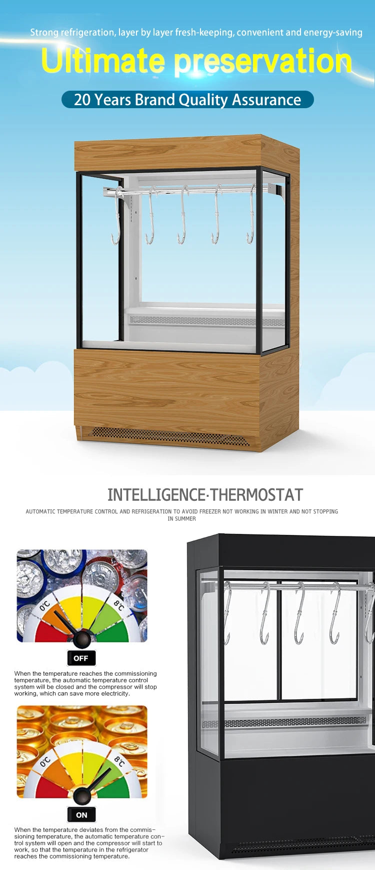 commercial meat display cooler supermarket hanging meat cabinet refrigerator for beef fish deli