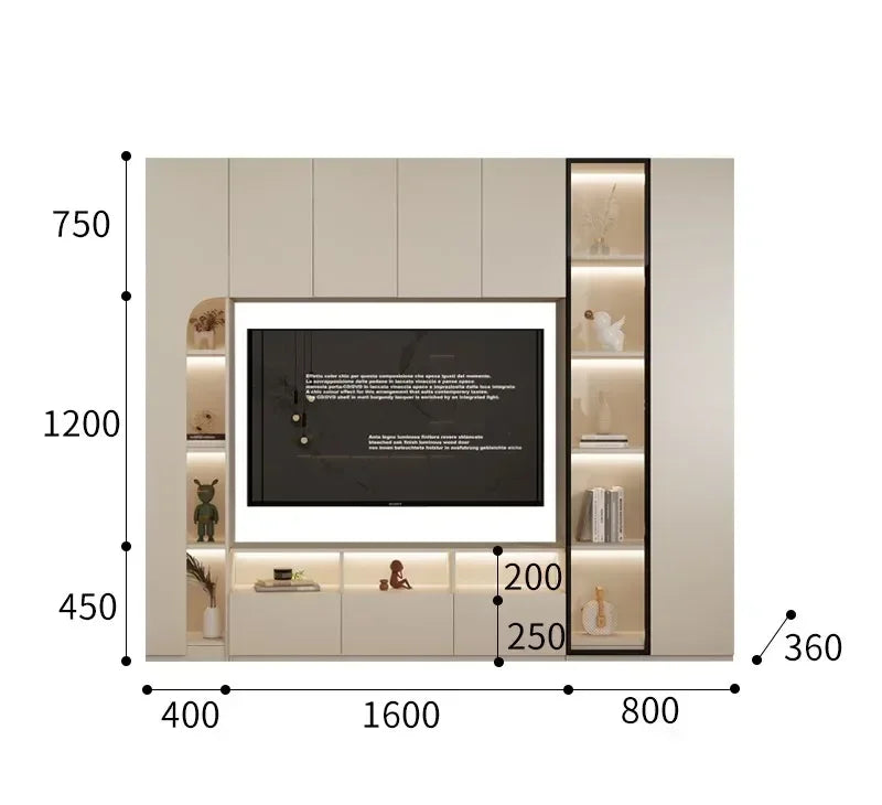 MMOOKA Simply integrated wall TV cabinet, overall living room, display storage cabinet, cream style, light luxury TV combination