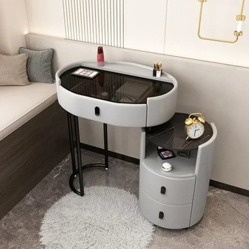MMOOKA Modern Bedroom Vanity Desk Vanity Table Glass Table Bedroom Dresser Storage Cabinet Dressers