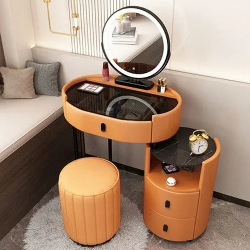 MMOOKA Modern Bedroom Vanity Desk Vanity Table Glass Table Bedroom Dresser Storage Cabinet Dressers