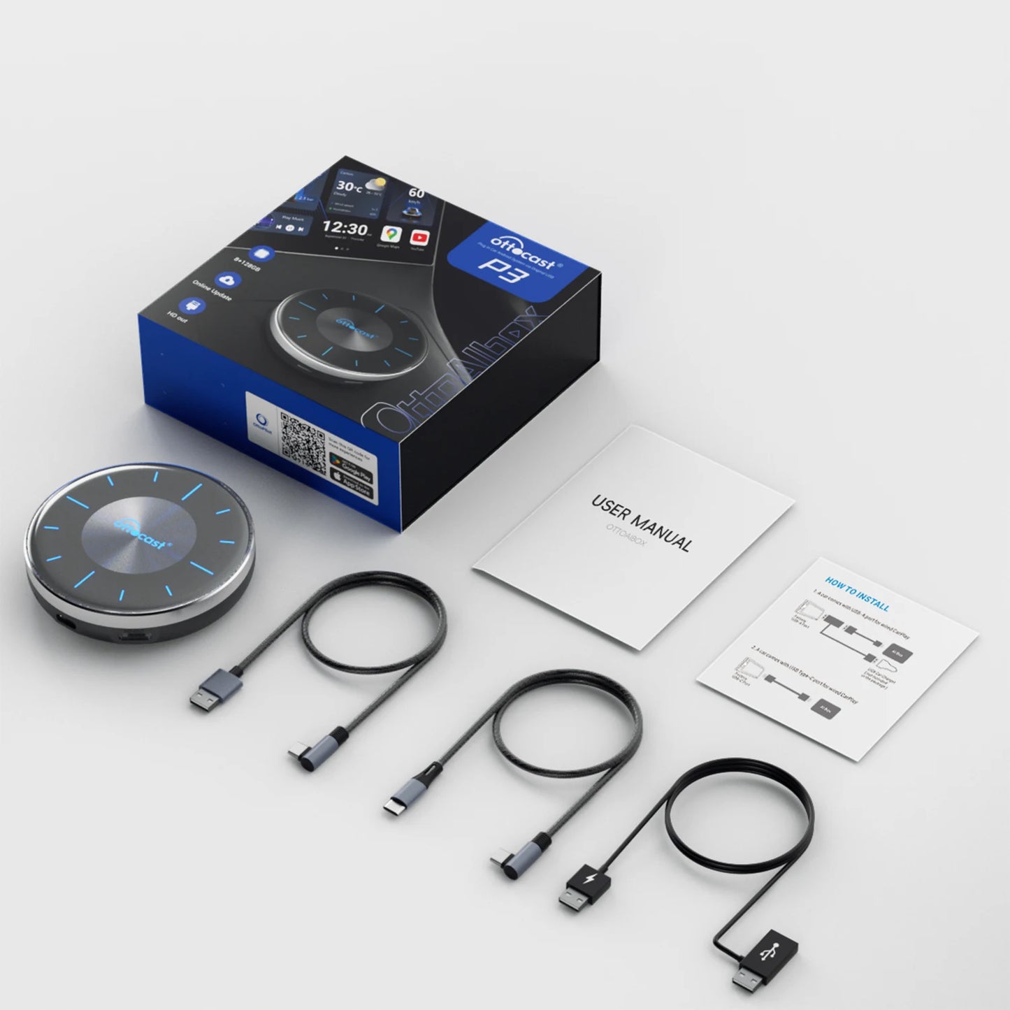 MMOOKA Ottocast 2025 OttoAIbox P3 128G Car Multimedia Box Wireless Carplay Android Auto Wireless Mini Carplay Ai Box
