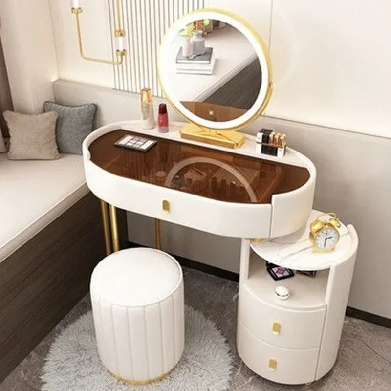 MMOOKA Modern Bedroom Vanity Desk Vanity Table Glass Table Bedroom Dresser Storage Cabinet Dressers