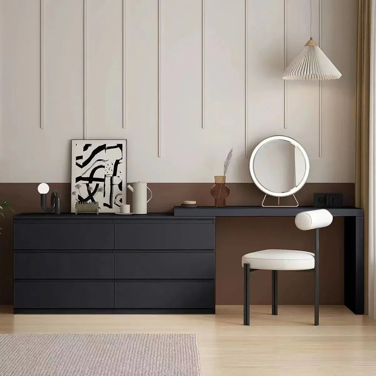 MMOOKA Cosmetic Modern Table Corner Dressing Table Bedroom Modern Minimalist Desk Vanity One Light Luxury Premium Six-drawer Cabinet