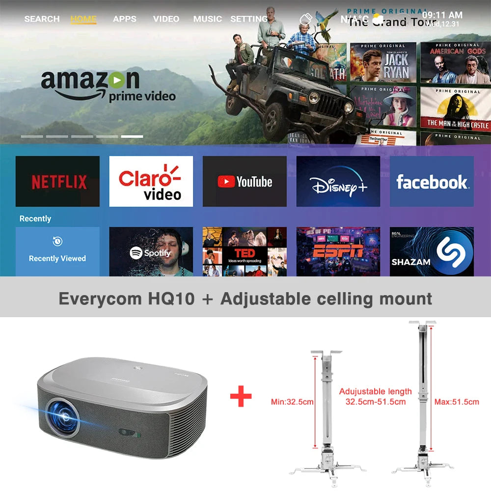 ANTNX Everycom HQ10W 1080P Projector Full HD 4K 26000 Lumen Projectors Video Smart TV for Home 2+64GB Movie Theater Beamer With Dolby ANTNX.COM
