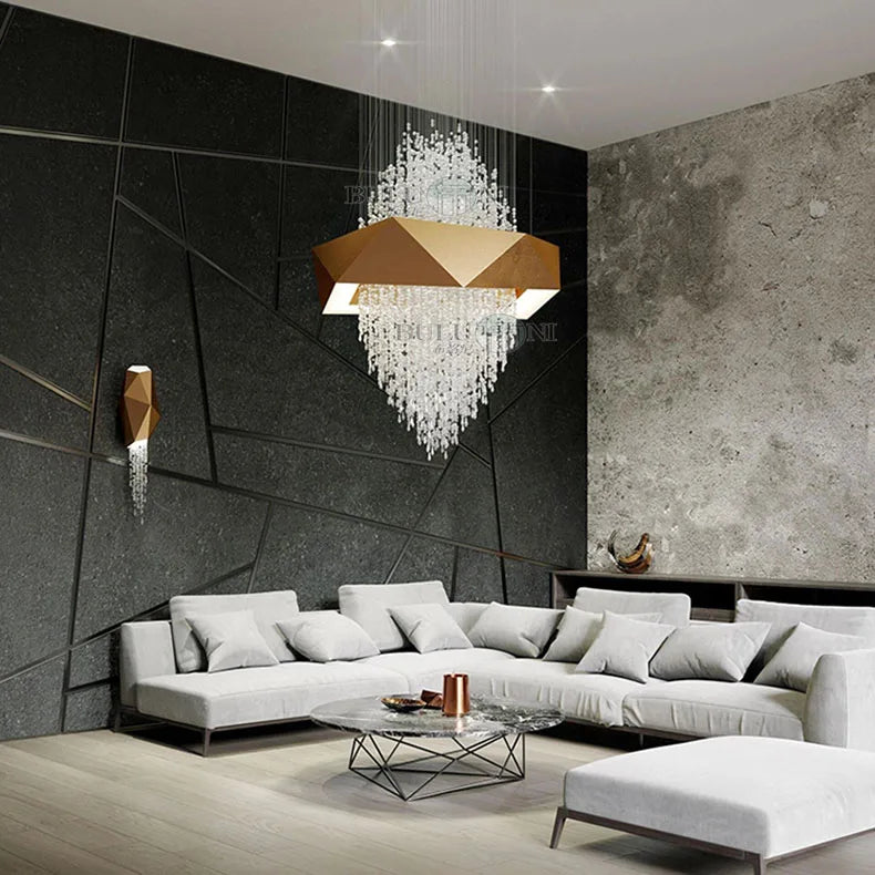 Simple modern crystal chandelier living room villa duplex restaurant creative geometric stairwell light luxury lamp
