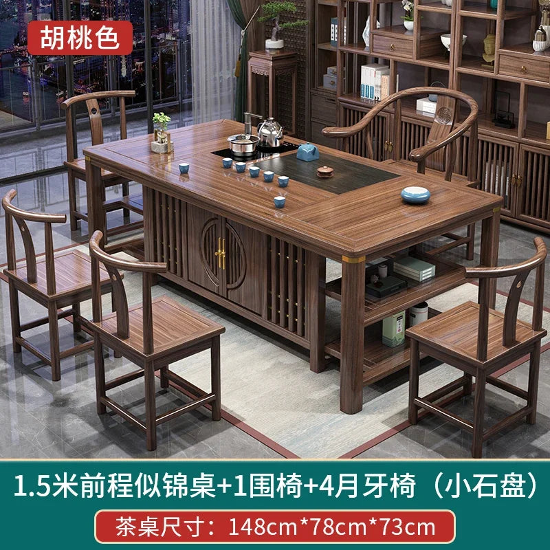 MMOOKA Solid Wood Table-Chair Set New Chinese Household One Table Five Chairs Kung Fu Tea Brewing Sets