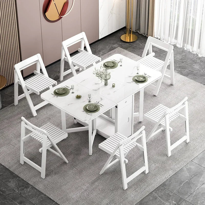 MMOOKA Fashion White Color Folding Dining Table Furniture Multifunctional Rectangle Foldable Dining Table Folding Chairs