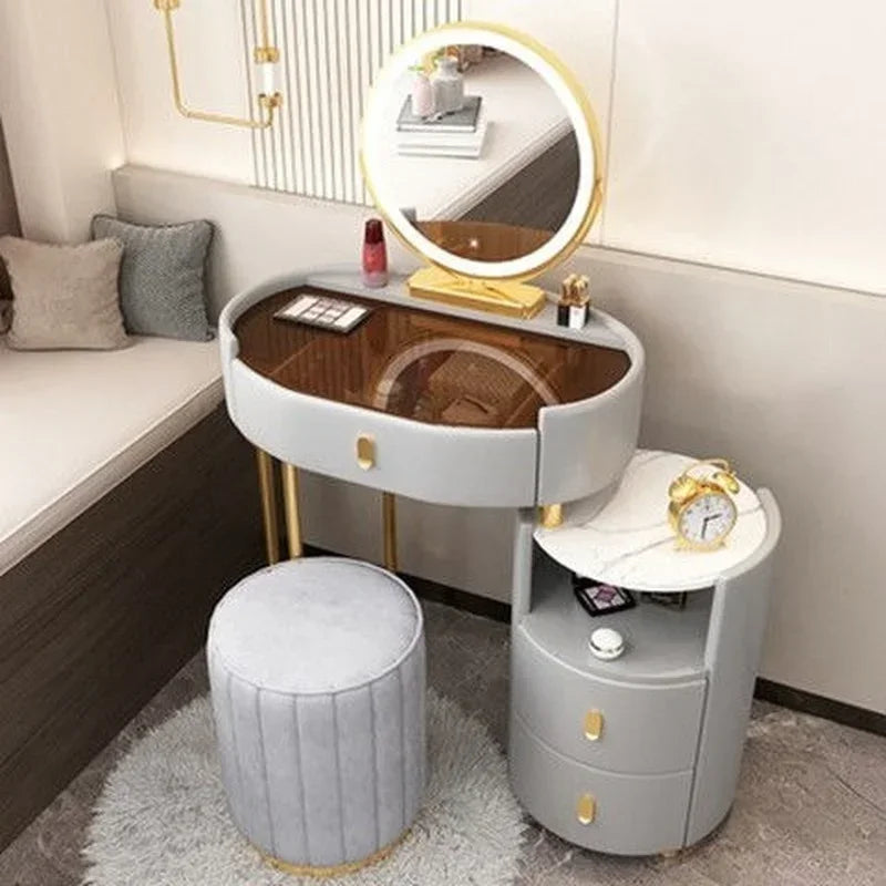 MMOOKA Modern Bedroom Vanity Desk Vanity Table Glass Table Bedroom Dresser Storage Cabinet Dressers