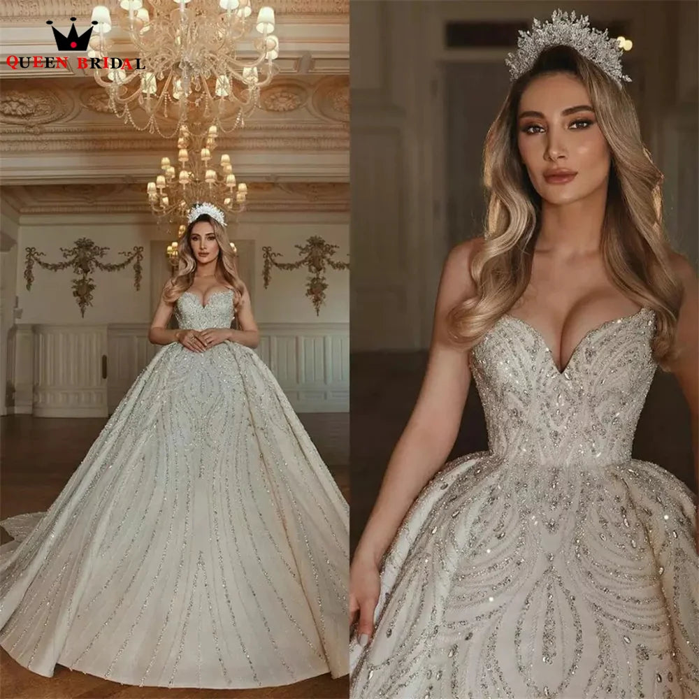 Luxury Wedding Dresses Ball Gown Sweetheart Tulle Lace Crystal Beaded Diamond 2023 New Formal Bridal Gown Custom Size DX49