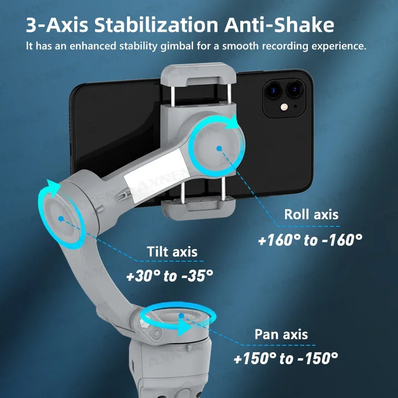 MMOOKA AXNEN Smart 3-Axis Handheld Gimbal Stabilizer for Smartphone with Fill Light for iPhone Android Face Tracking Tiktok Vlog Kit