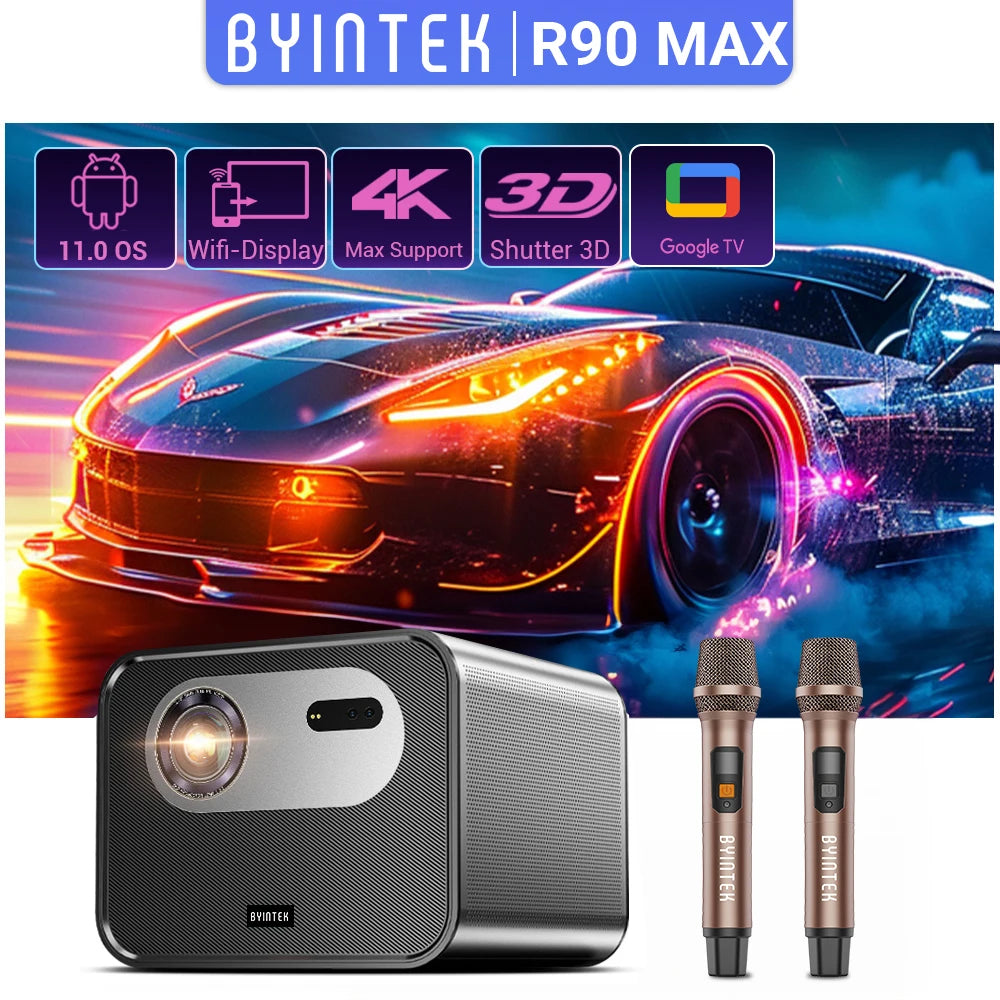 ANTNX BYINTEK R90 Max Full HD 1080P Projector 4K DLP 2200 ANSI Lumens Android TV 11.0 3D 4K Supported Smart Home Theater Projector ANTNX.COM