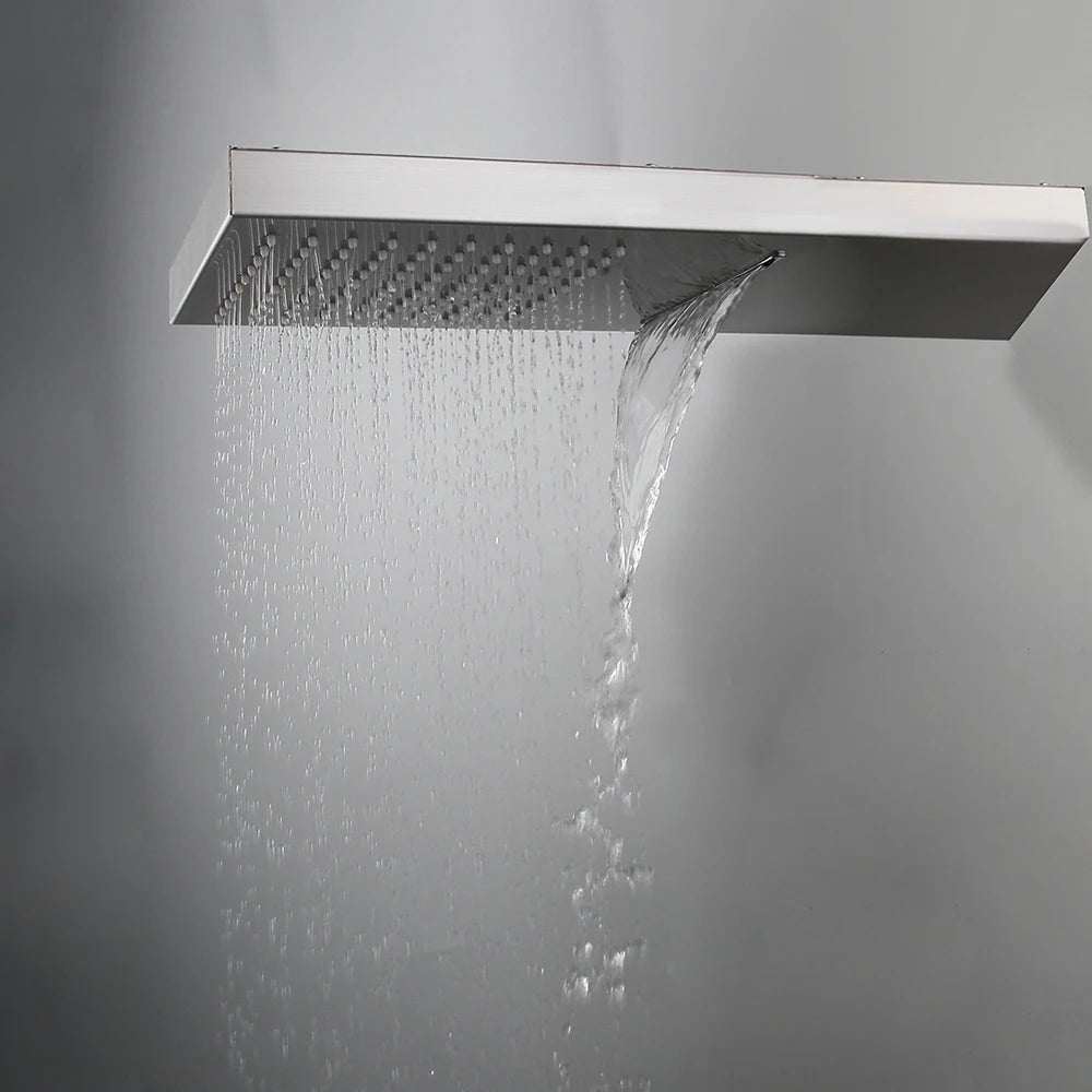MMOOKA JIENI Nickel Brushed Square Shower Head Rainfall & Waterfall Ultra-thin Rain Solid Brass Shower Head Shower For Bathroom