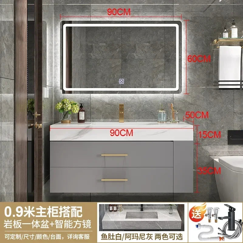 MMOOKA Household Bathroom Cabinet Integrated Basin Modern Light Luxury Furniture Washbasin Nordic Minimalist Shower Room Combination