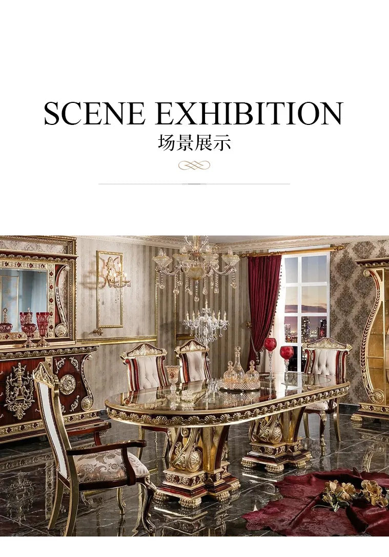 European custom solid wood dining table luxury hand carved French court high-end sideboard wine cabinet