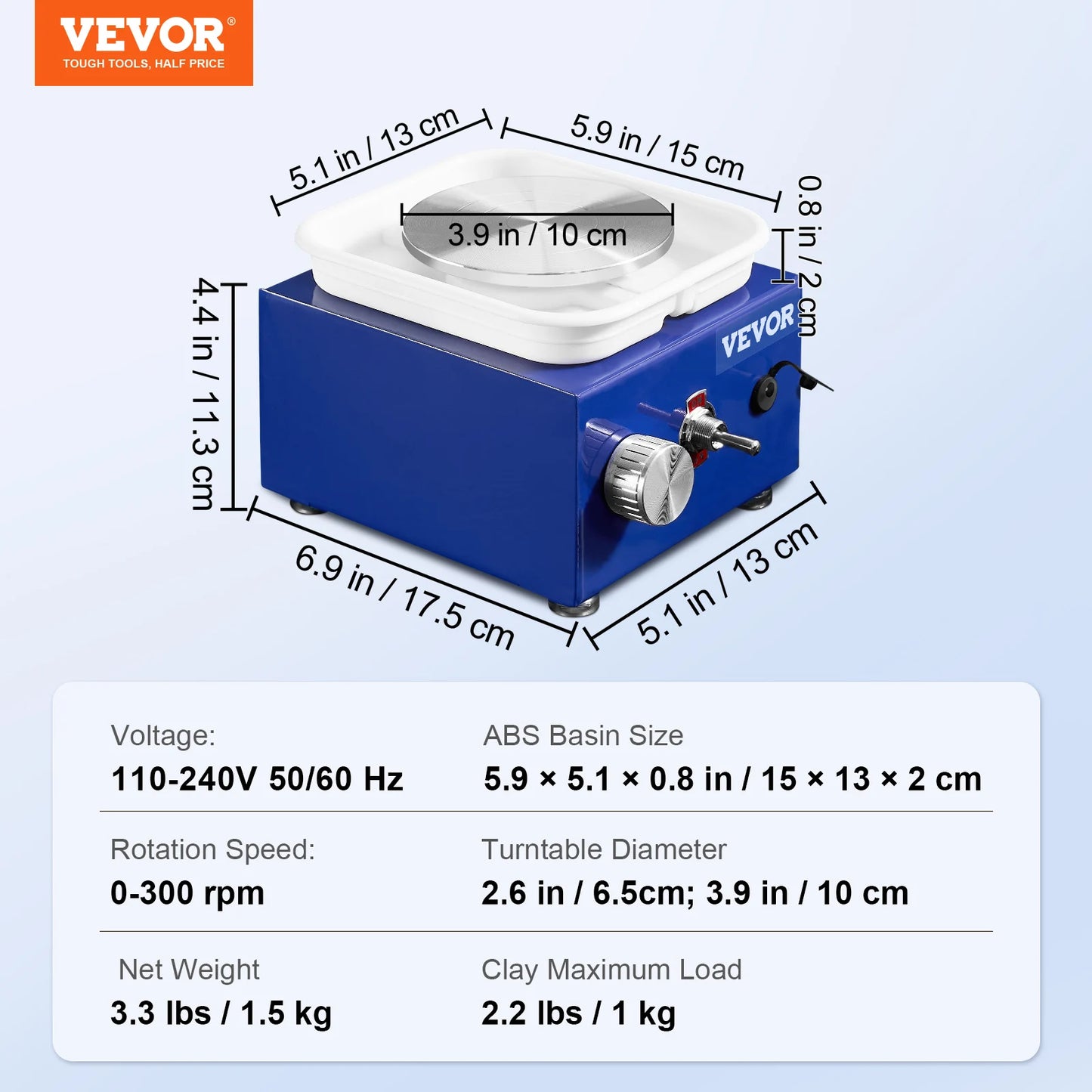 MMOOKA MMOOKA VEVOR 2.6in / 3.9in Mini Pottery Wheel 2 Turntables Ceramic Wheel Forming Machine Adjustable 0-300RPM Speed ABS Detachable BasinMMOOKA.COM
