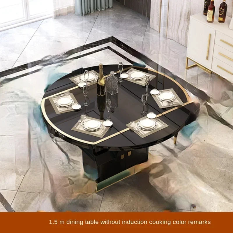 MMOOKA Folding with induction cooker dining table chair combination with turntable telescopic rotating size variable round table