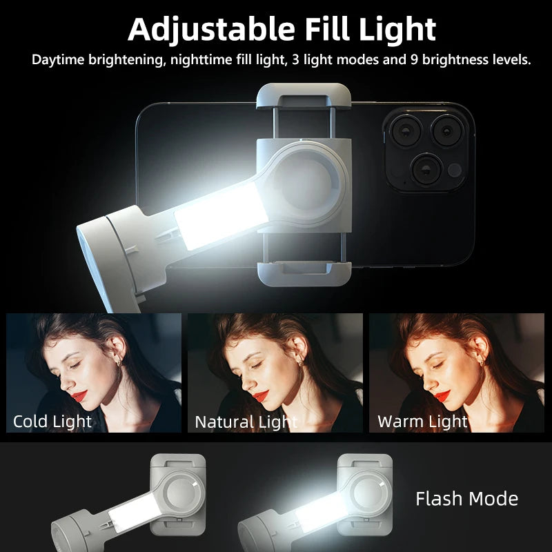 MMOOKA M01 3-Axis Handheld Stabilizer Gimbal for Mobile Phone Shoot Vlog Record Video with Fill Light for Iphone, Xiaomi 15 Cell phones