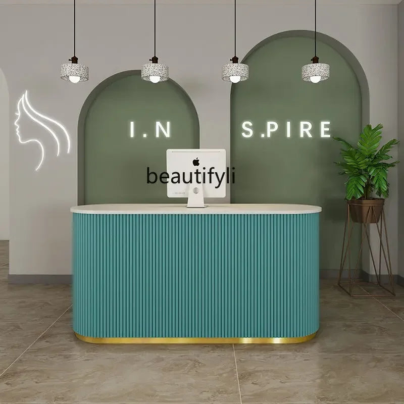 MMOOKA Clothing Store Small Cashier Beauty Light Luxury Bar Counter Arc Front Desk Reception Desk Commercial