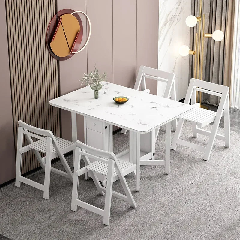 MMOOKA Fashion White Color Folding Dining Table Furniture Multifunctional Rectangle Foldable Dining Table Folding Chairs